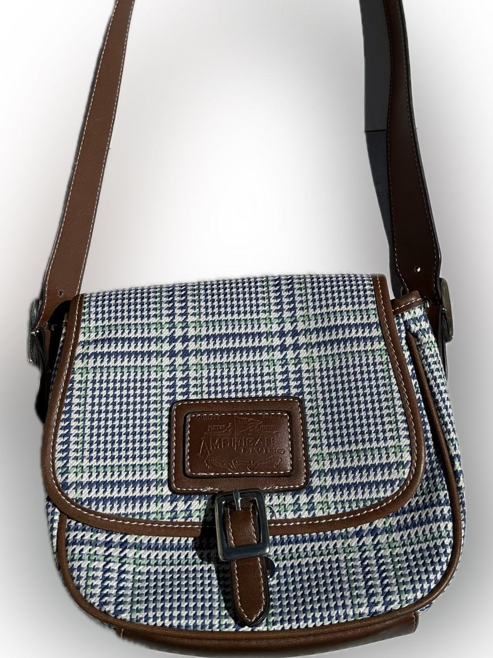 American Living Blue, Green and Brown Plaid Crossbody Bag